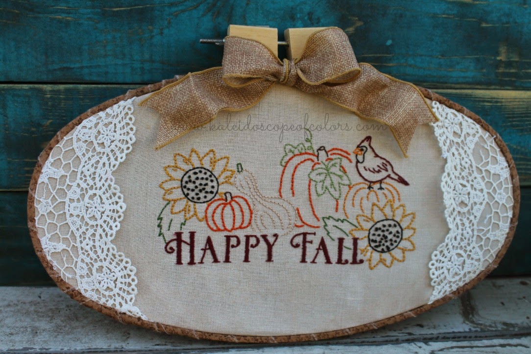 Kaleidoscope of colors happy fall embroidery hoop decor