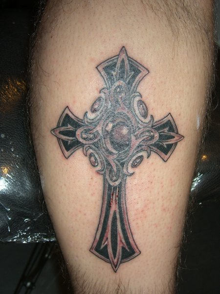 religious cross tattoos leg