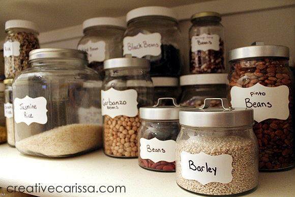organize your pantry with glass jars and contact paper plus free