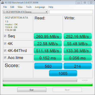 AS SSD Acer Aspire 5735 SATA II OSZ Vertex 4 128GB Benchmark 