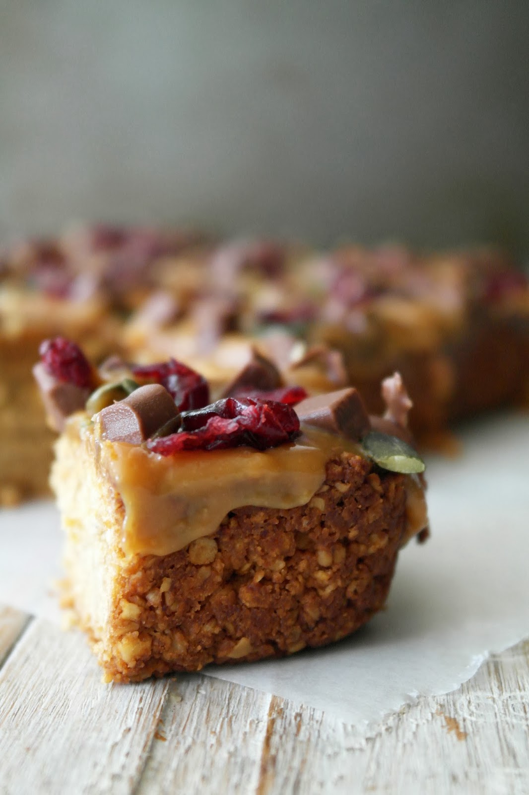 caramel pumpkin seed and cranberry flapjack