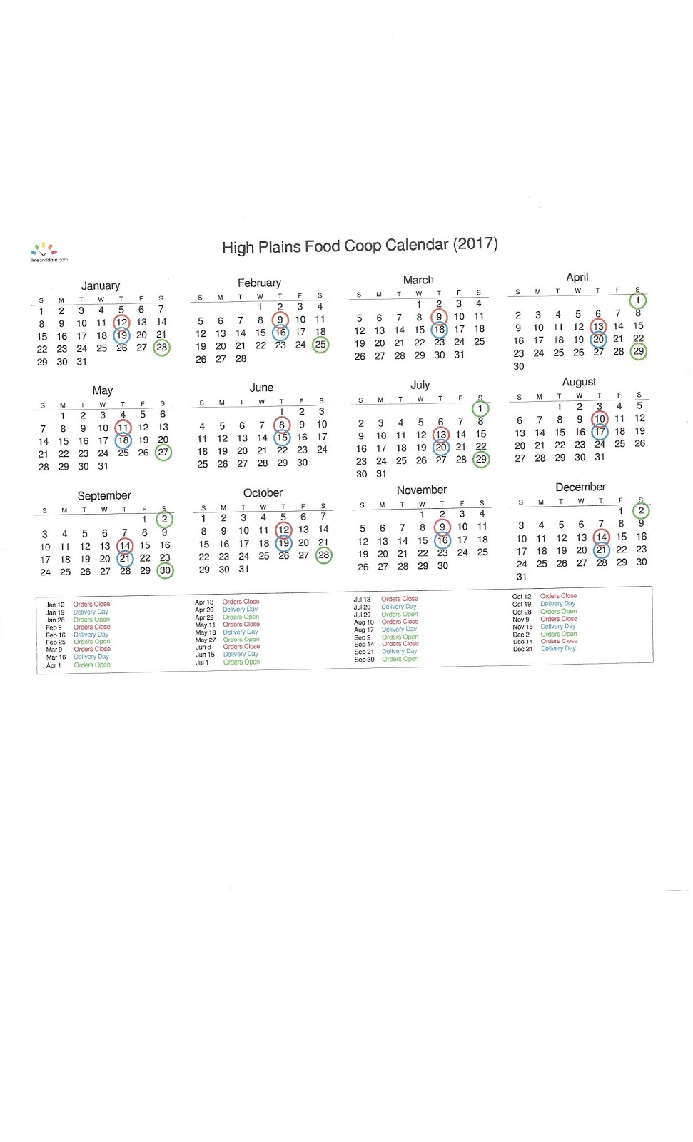 2017 calendar