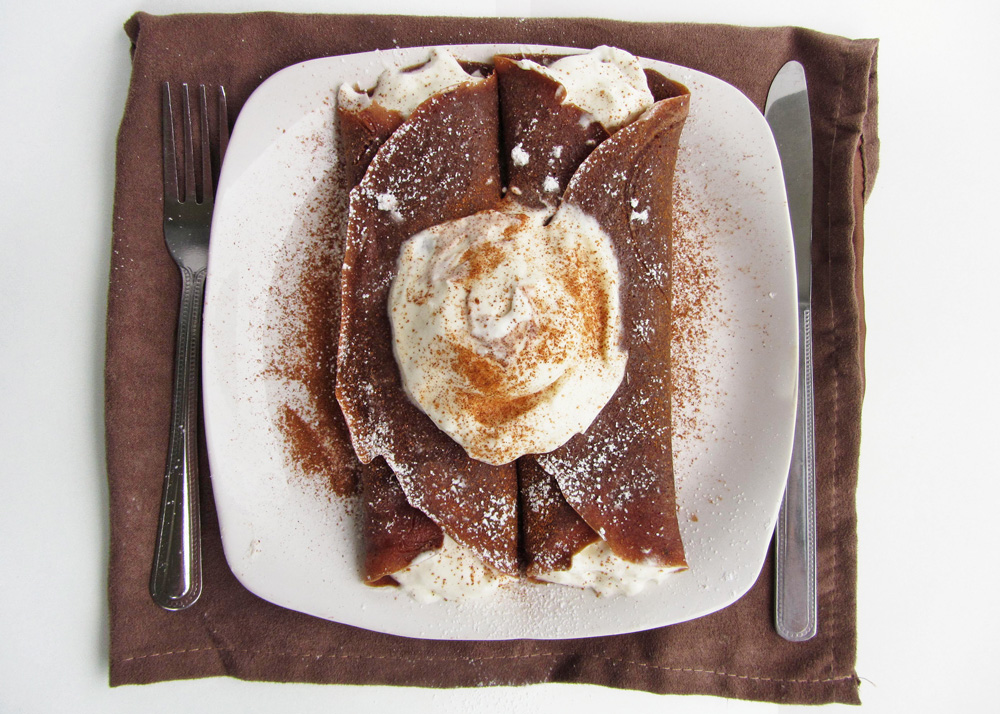 gingerbread crepes with eggnog whipped cream