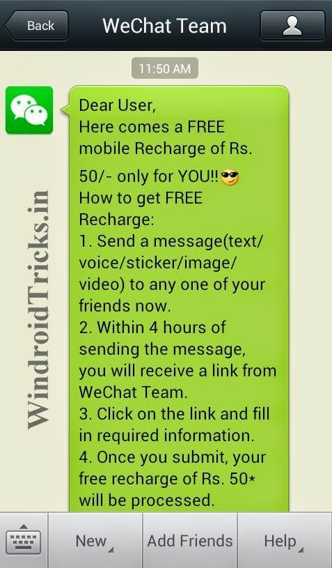 Proof #1 50 Rs. Free Recharge using WeChat APP