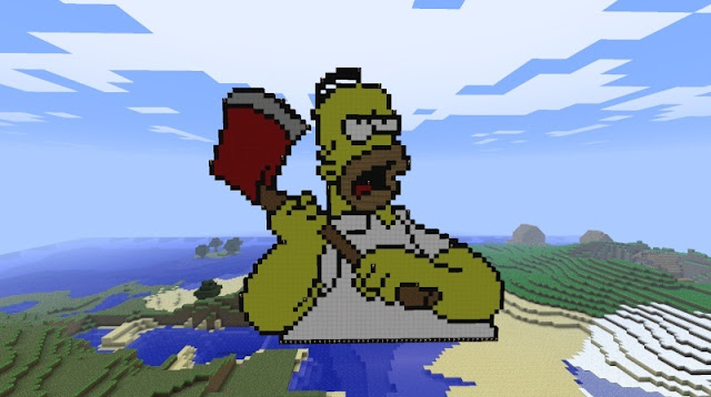 Hard Minecraft pixel art of Homer Simpson