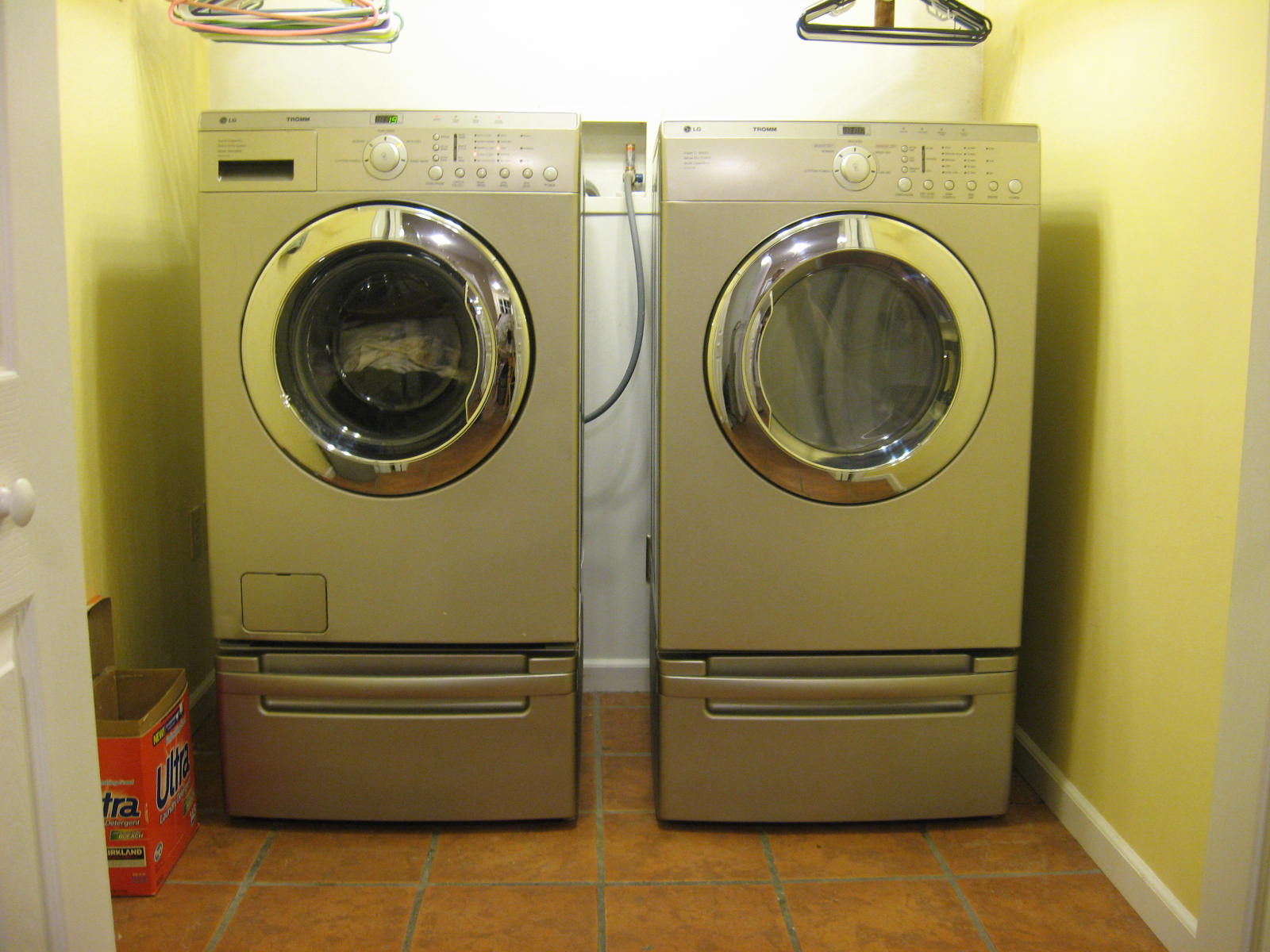 HomenAuto Painting and installing used LG washer and dryer pedestals.
