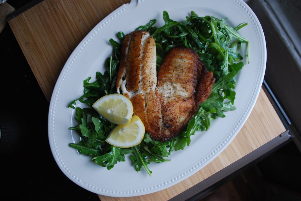 Crispy PanFried Tilapia with Lemony Baby Arugula Salad Always Order Dessert