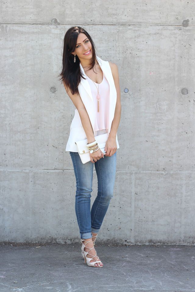 White Sleeveless Blazer THE ELA EDITION