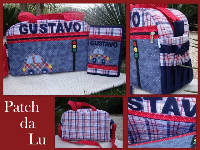 mala escolar em patchwork