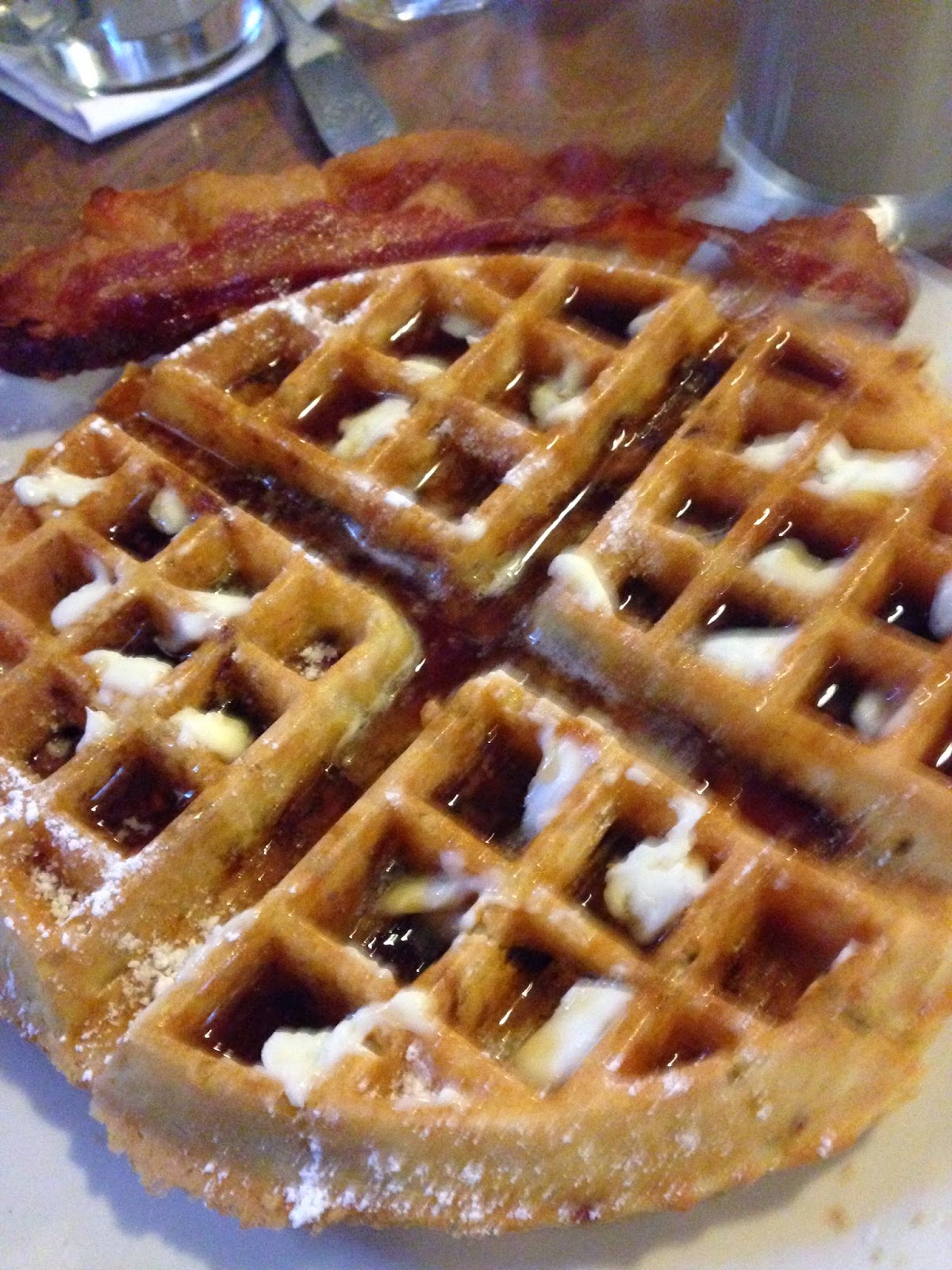 Golden Dreamland Foodie Favorite Bacon Waffles At Log Cabin