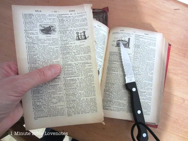 Make bookmarks from vintage book pages, by 1 Minute Bible Love Notes via I Love That Junk