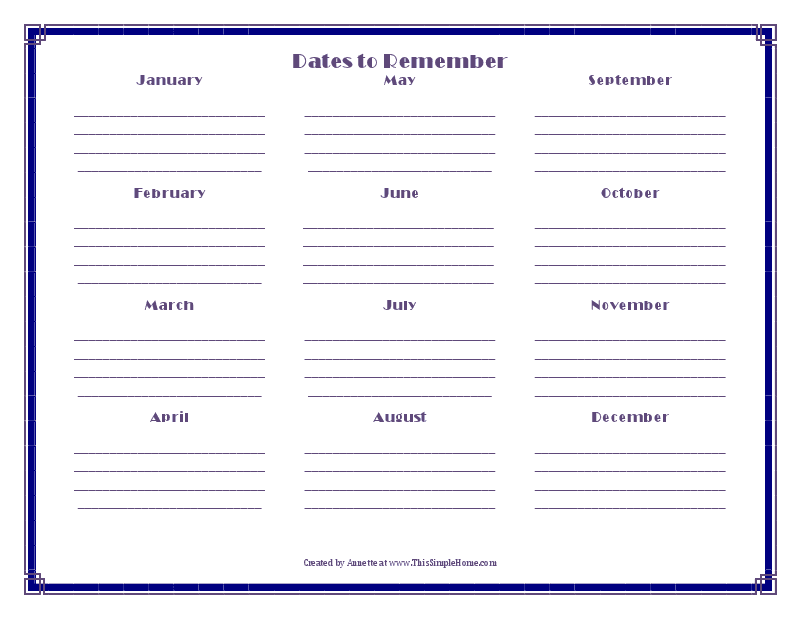 This Simple Home Dates to Remember and Monthly ToDo Printables {Free}