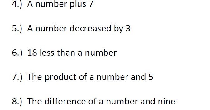 Mr. Howards ESOL Math: 6th Homework 12-5 Translating Verbal Expressions