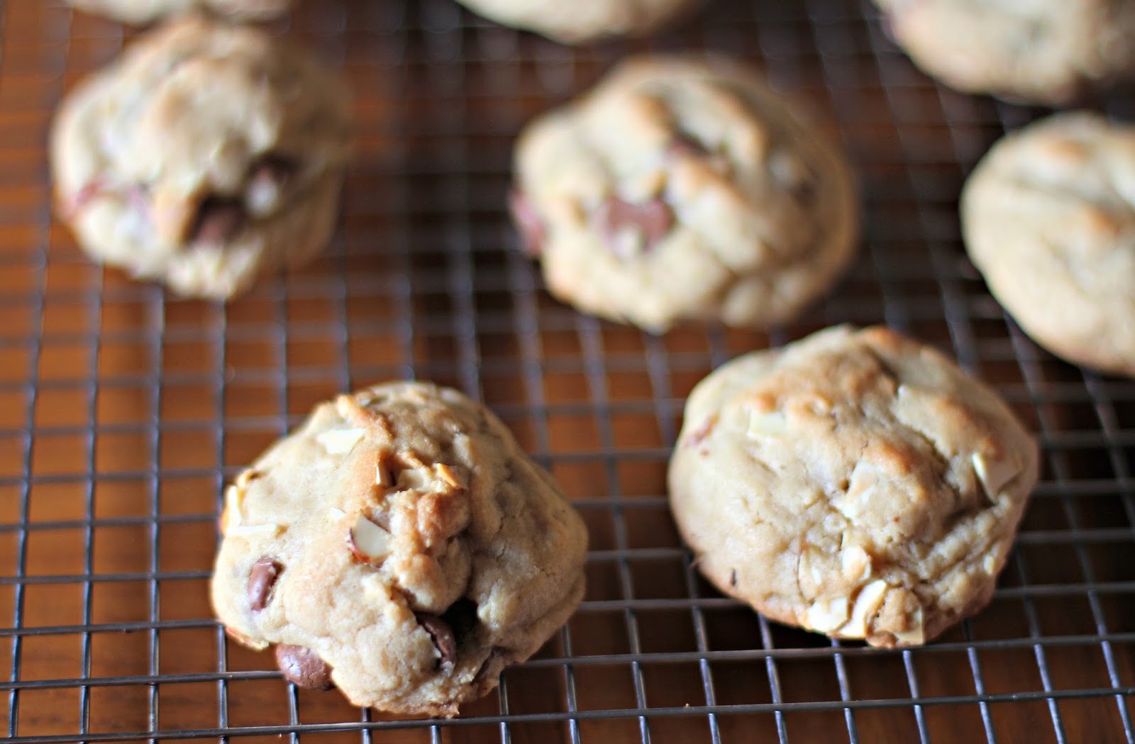 Milk Chocolate Chip Toasted Almond Cookies Visions of Sugar Plum