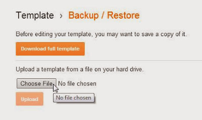 Backup or restore template popup