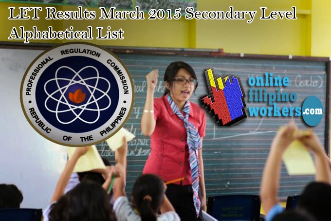 LET Passers March 2015 Final List A - E Seconday Level Teachers Licensure Board Exam