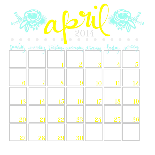 Printable April Calendar from Blissful Roots