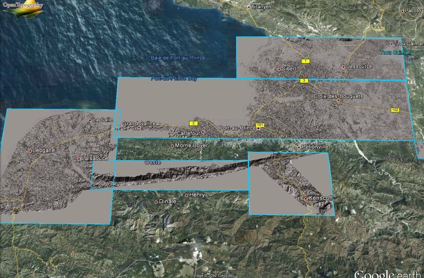 Geoinformación Imágenes LiDAR en Google Earth Haiti