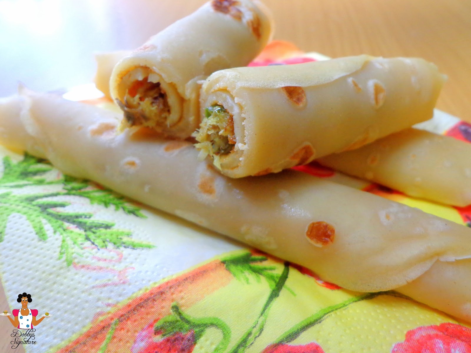 Rolled Crepes with Shredded Smoked fish filling Dobby's Signature