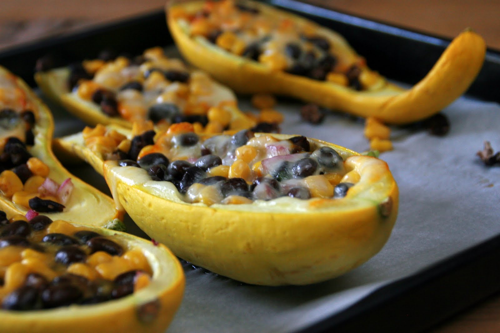 Cooking with Chopin, Living with Elmo Yellow Squash Boats with Black Beans, Lime, and Corn