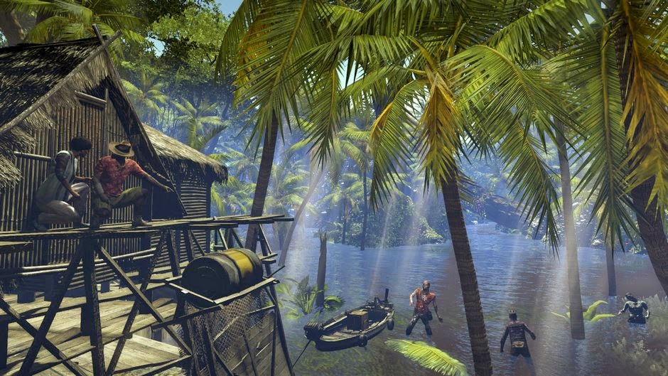 Dead Island Riptide game review picture of beach outs over water that has zombies in it