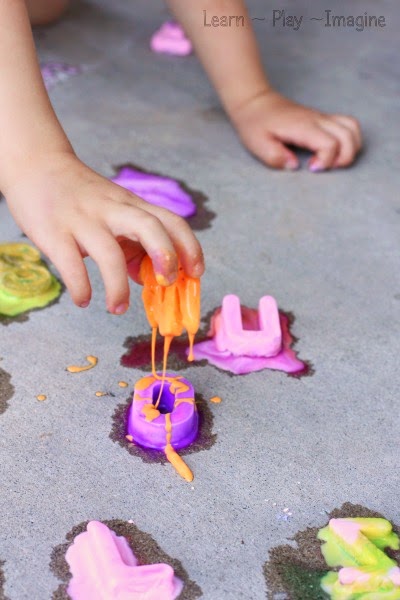 Preschool sensory activity - making frozen alphabet chalk paint