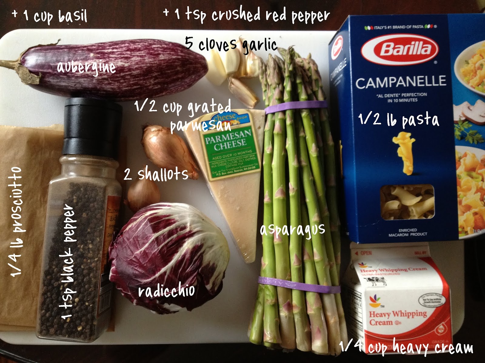 Campanelle Pasta with Radicchio, Asparagus, and Prosciutto