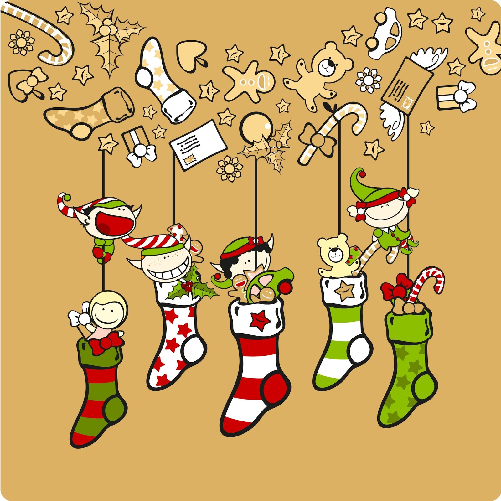 BANCO DE IMÁGENES GRATIS: Postal navideña con botitas colgadas y lindos