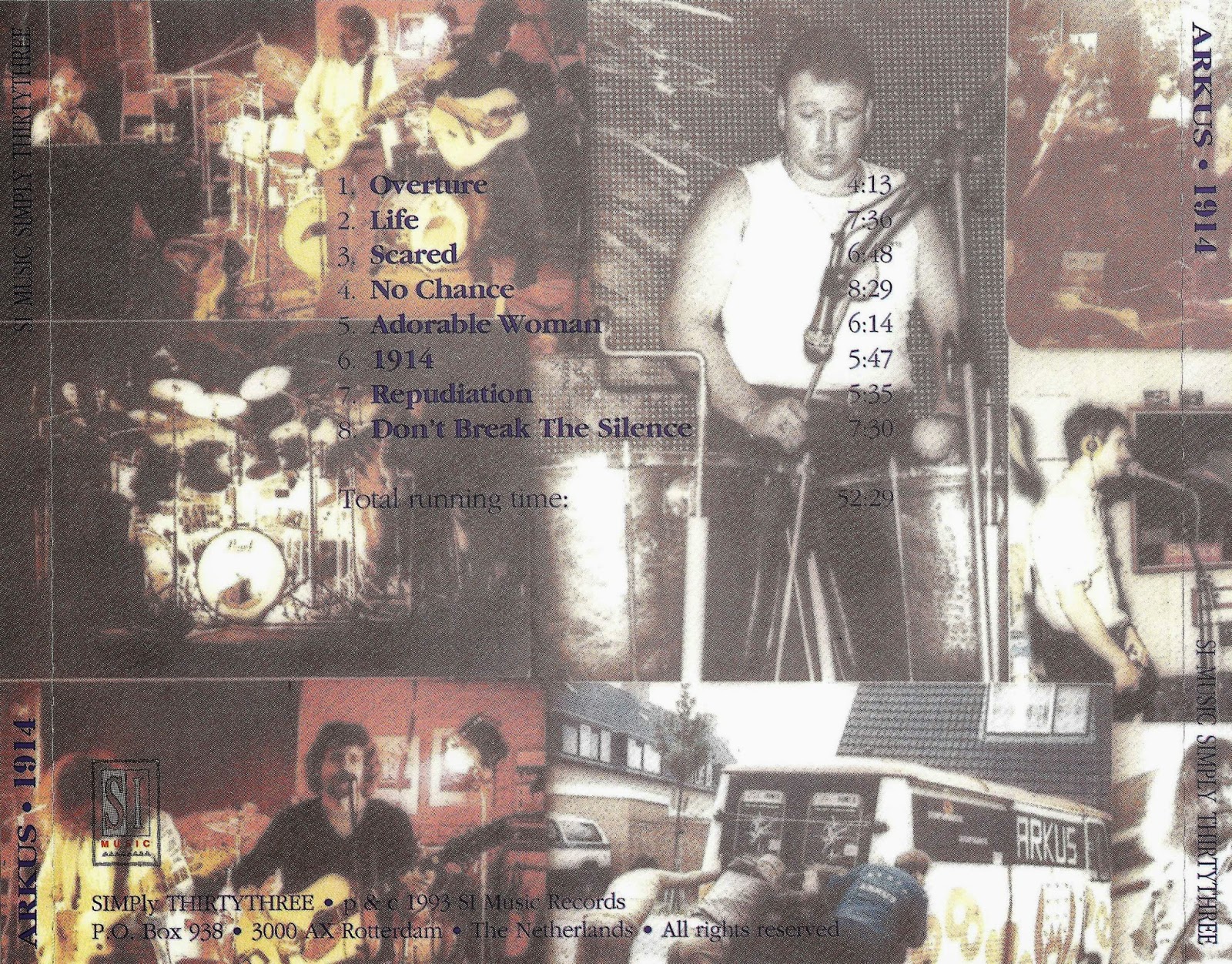 Arkus (Holanda) - 1981 1914 - back "Arkus" foi uma banda holandesa oriunda de Utrecht, formada em algum momento da década de 70, tendo uma boa atividade em shows ao vivo durante esse tempo. Em 1981 "Arkus"(com "Frans Smits" nos vocais/guitarra, "Ron Willems" na guitarra, "Jan-Henk Wiggelinkhuizen" no órgão e sintetizadores, "John Bouwman" no baixo/vocais e "Erik van Duin" na bateria/vocal) entrou nos estúdios SR em Bodegraven, trabalhando duro por seis dias, para gravar seu álbum de estréia com músicas inspiradas pelo poeta holandês "Bert Voeten". O resultado foi o álbum chamado de "1914", lançado como um trabalho independente. Envolvido em uma atmosfera muito sensível, "Arkus" possui um trabalho orientado ao rock Sinfônico, com ênfase em toques de guitarra suave, solos melódicos e elaborados arranjos. Levemente parecido e influenciado por "Camel" com solos dramáticos em uma seção rítmica sólida em background. Os trabalhos de teclado de "Wiggelinkhuizen" ficam em segundo plano, assim, enchendo os espaços vazios para os guitarristas e ocasionalmente oferecendo algumas passagens prazerosas. Os agradáveis vocais em Inglês e a banda se entregam com coração e emoção em um estilo sensível. A banda logo foi abandonada pelo empresário com grandes dívidas financeiras em suas costas e isso acabou retardando sua carreira, embora tenha continuado tocando em concertos. Em 1993, num momento em que retornavam, "1914" foi reeditado em formato de CD pela "SI Músic" com duas faixas bônus gravadas em seus primeiros dias. Um CD Independente chamado "Win or Loose" (ganhar ou perder) surgiu em 1991, em 2003 um terceiro álbum, chamado "Two of a Kind", surgiu seguindo a mesma fórmula do segundo. Nenhum desses dois fizeram muito impacto, porém "Win or Loose" de 1991, em particular, parece ser um CD impossível de se encontrar atualmente. Parece que "Arkus" ainda é uma constante preocupação para os fãs, ao menos, se alguns comentários no YouTube podem ser confiáveis, este projeto no momento parece estar em segundo plano para os músicos envolvidos, infelizmente.