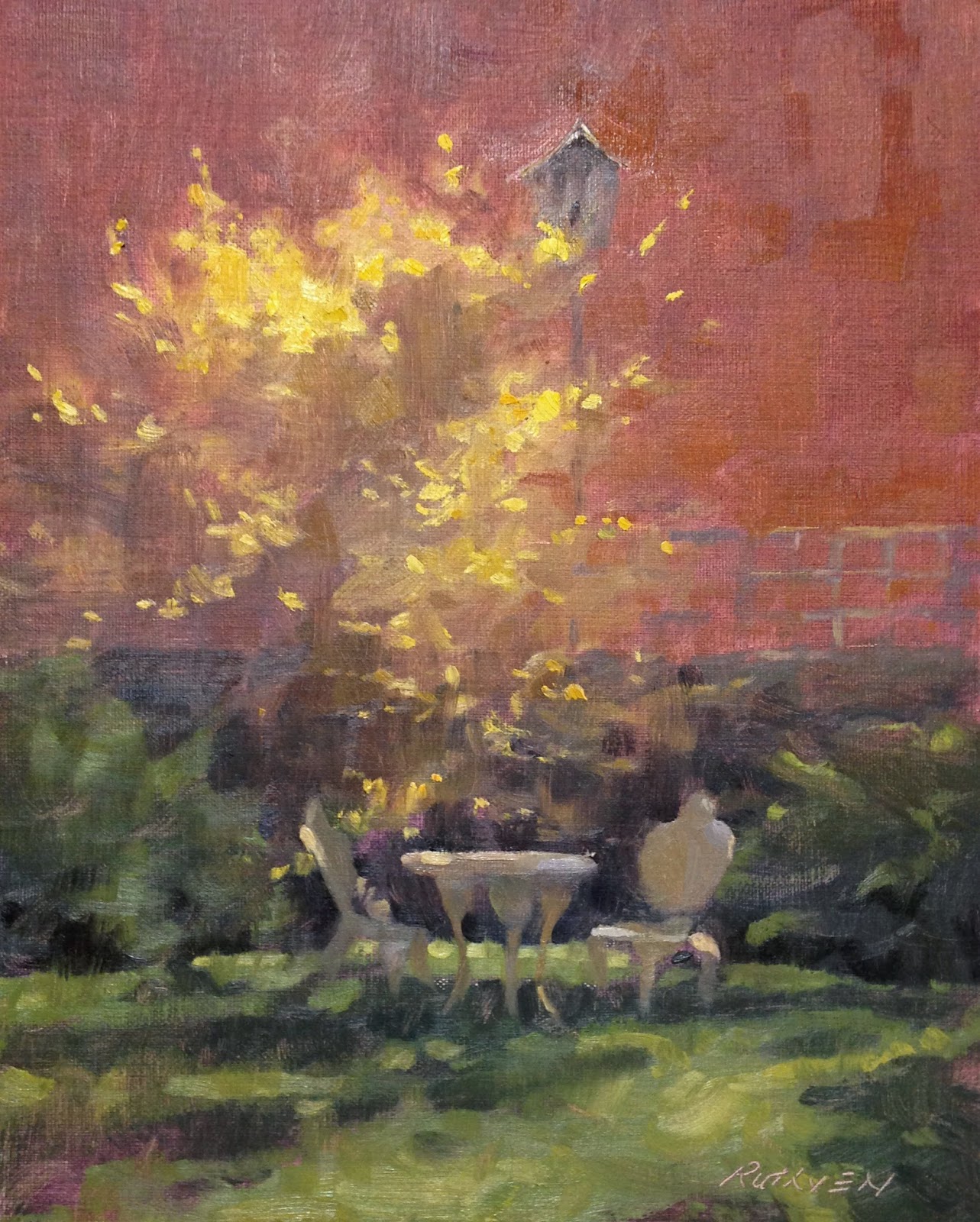 A Spot For Tea Plein Air Garden Birds