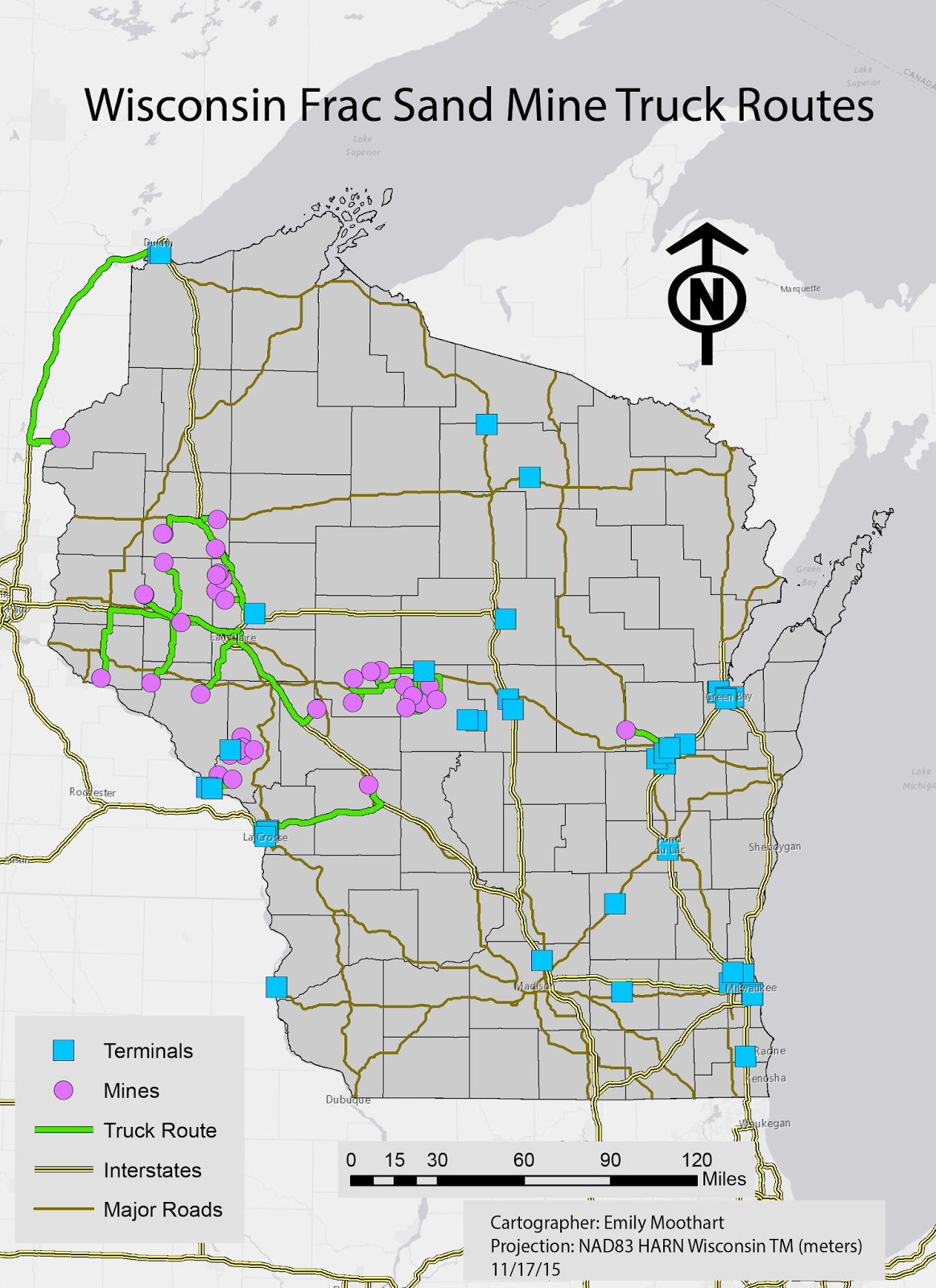 the final map showing the routes that truck should take from the mines to the terminals for the sand to be shipped the final map showing the routes that truck should take from the mines to the terminals for the sand to be shipped