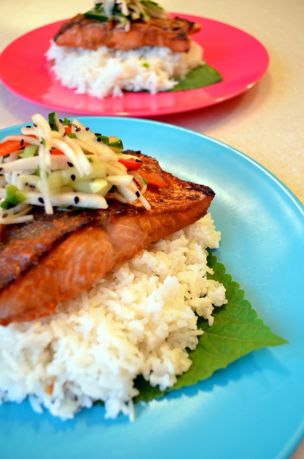 iron stef miso salmon with daikon slaw