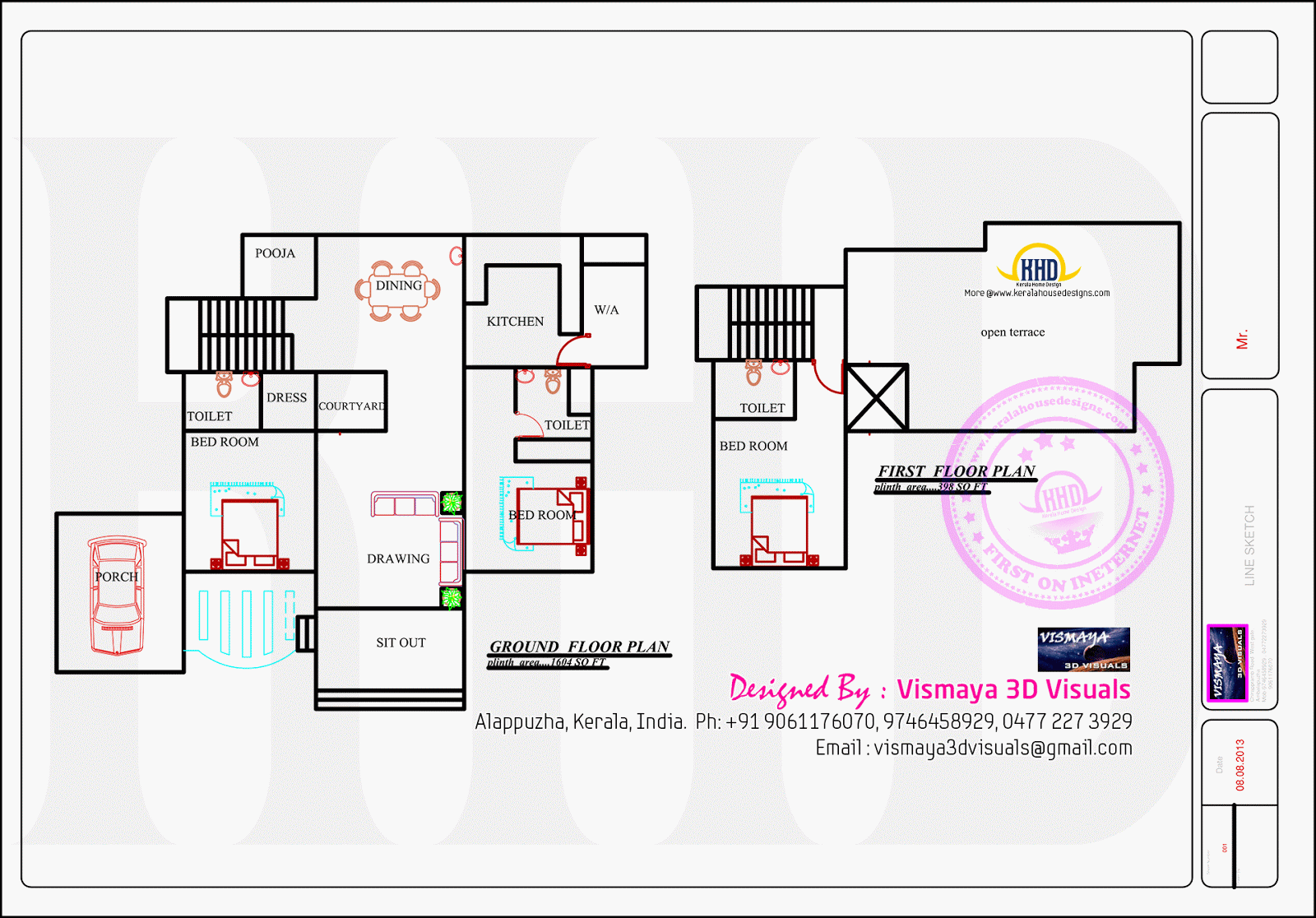 Kerala model villa with open courtyard - Kerala home design and floor plans