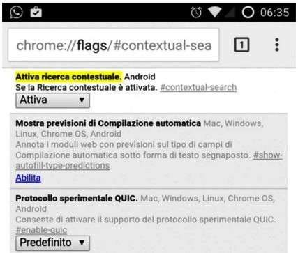 ricerca contestuale google chrome ripristinare ricerca contestuale con flags chome per android