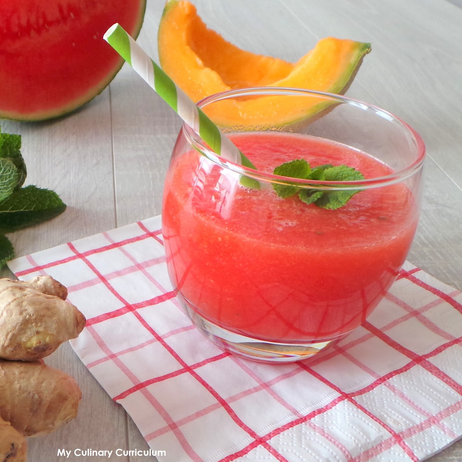 My Culinary Curriculum Gaspacho melon, pastèque et gingembre (Gazpacho