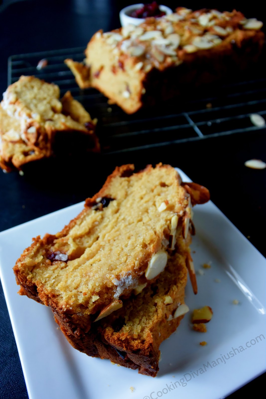 Quick healthy bread with almonds and cranberries