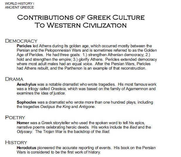 World History Teachers Blog: Contributions of Greek Culture to Western
