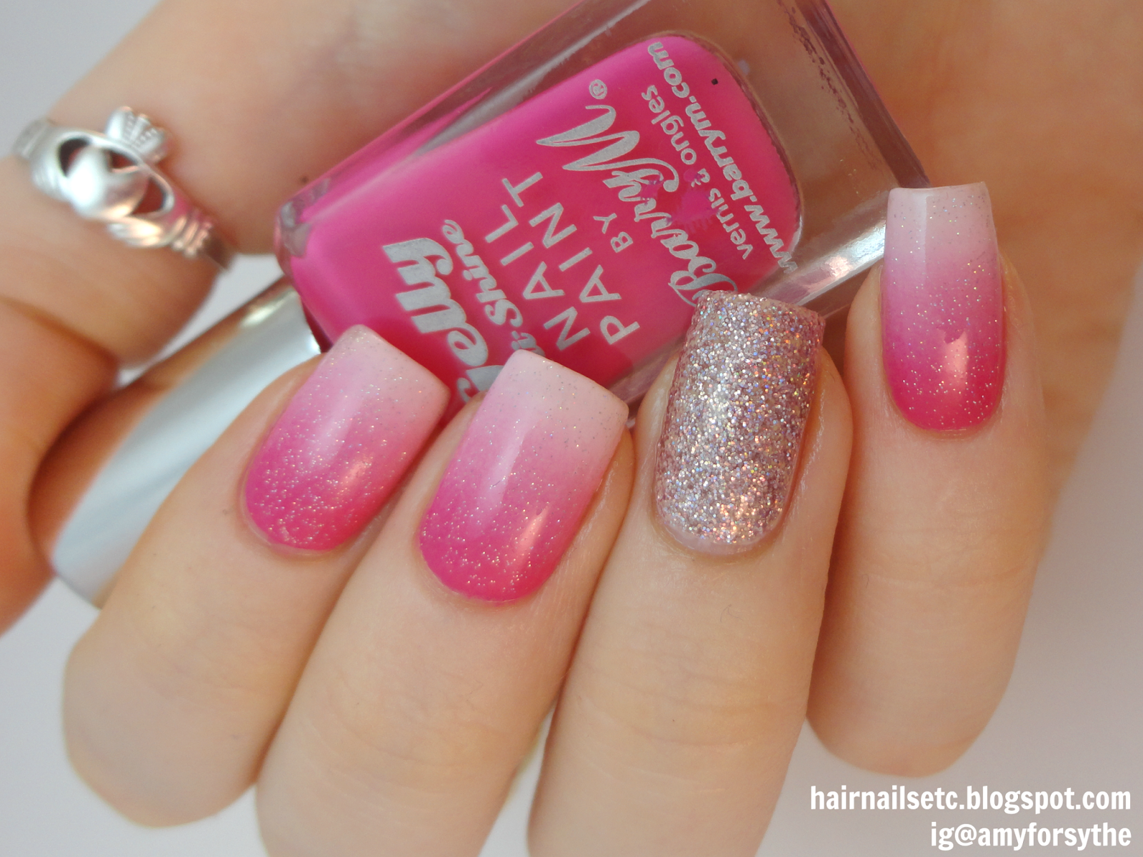Pink Gradient Nail Art with Glitter - hairnailsetc.blogspot.co.uk / ig@amyforsythe