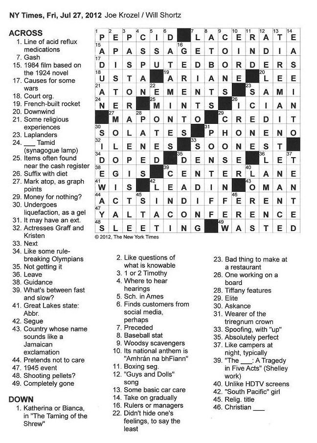 The New York Times Crossword in Gothic: July 2012