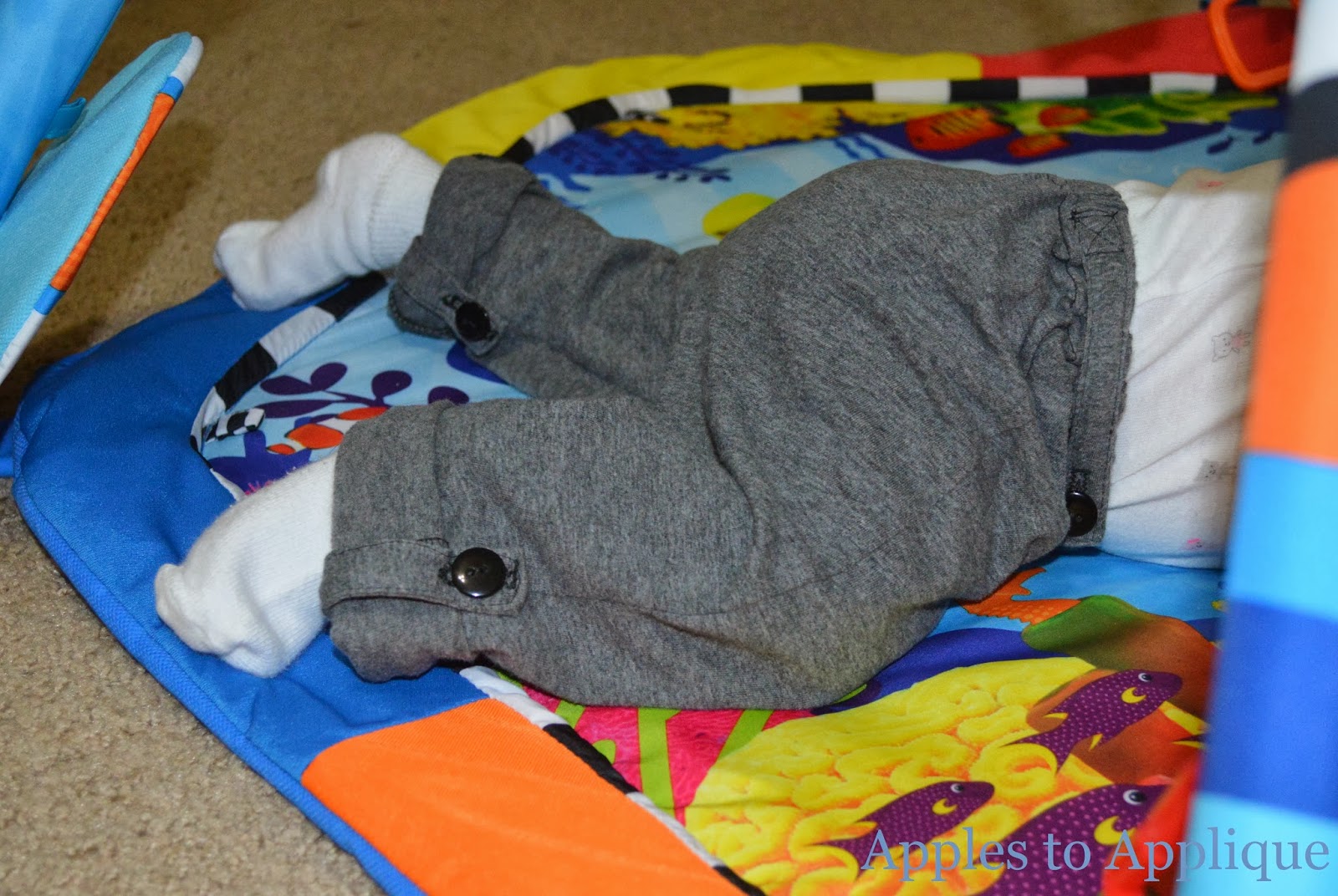 Apples to Applique Adjustable Baby Pants from an Old Shirt