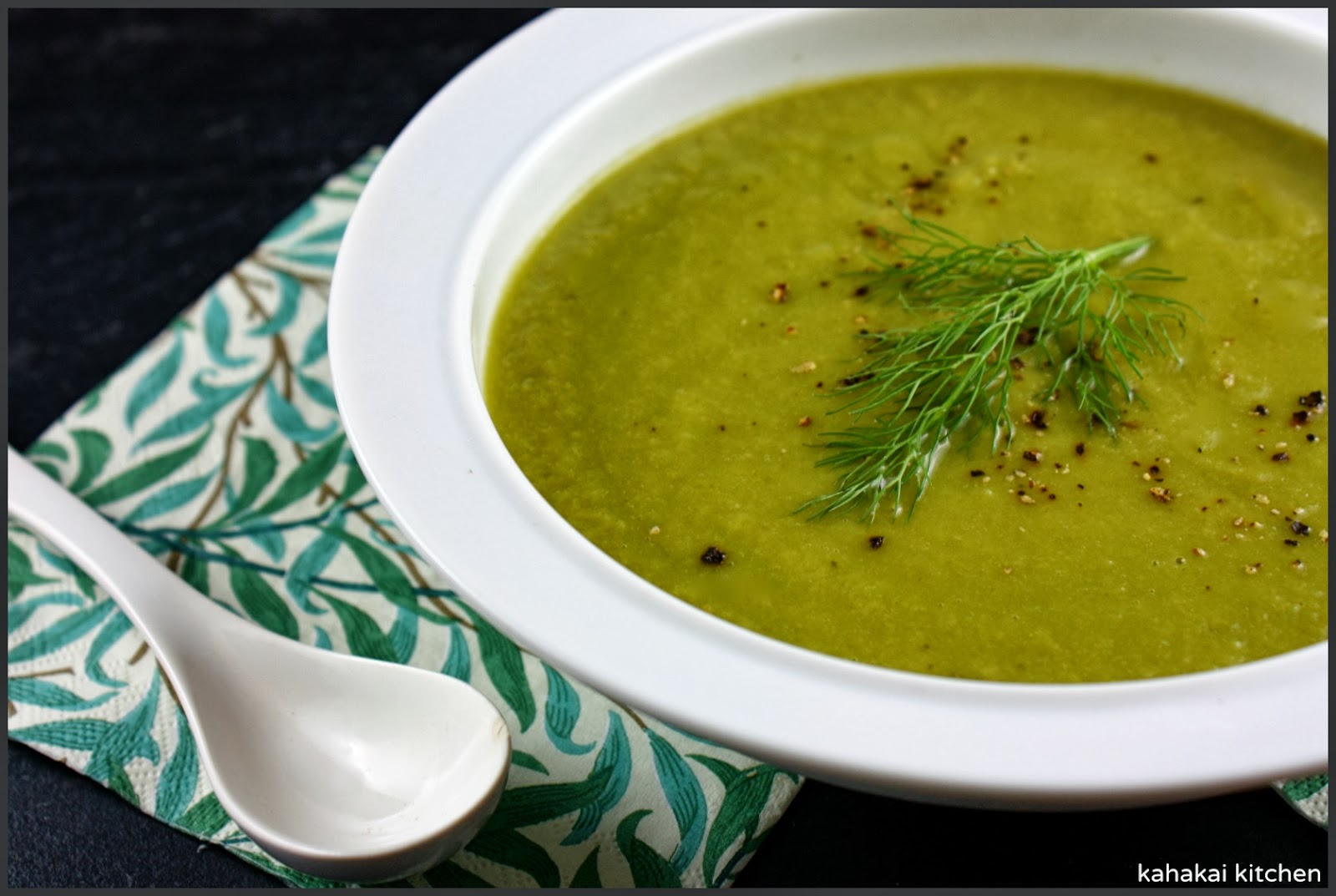 Kahakai Kitchen Green Pea, Lettuce and Fennel Soup Healthy, Green and