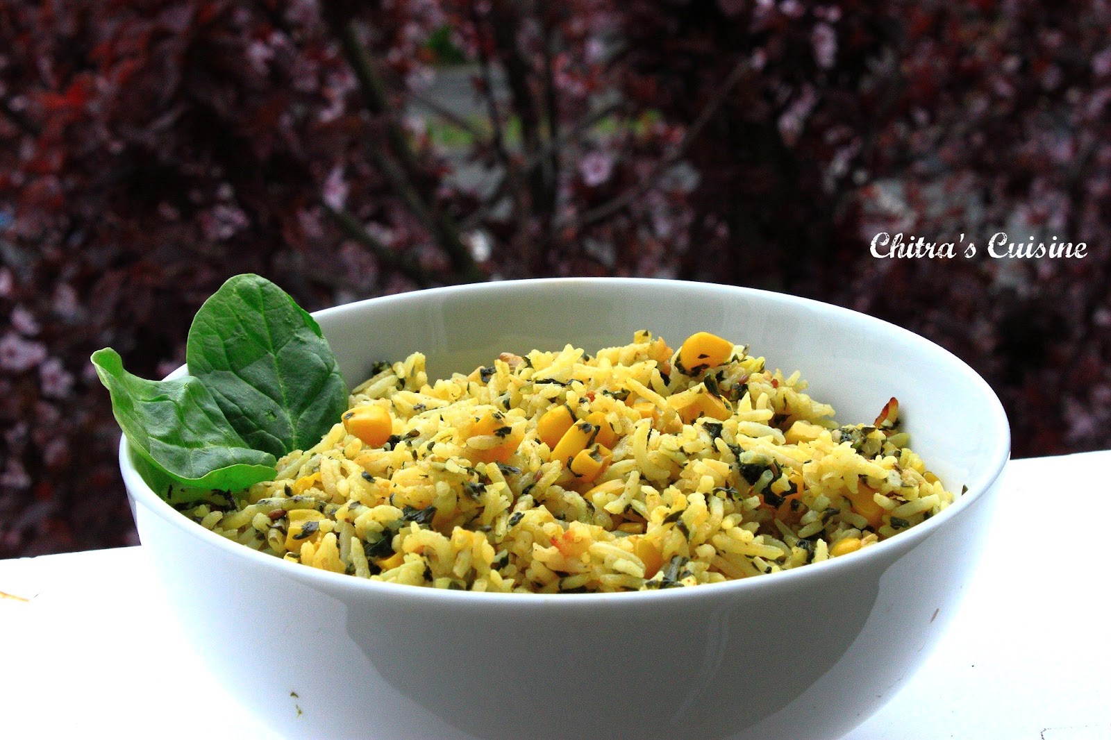 Chitra's Cuisine Spinach and Corn Pulao/Spinach Rice