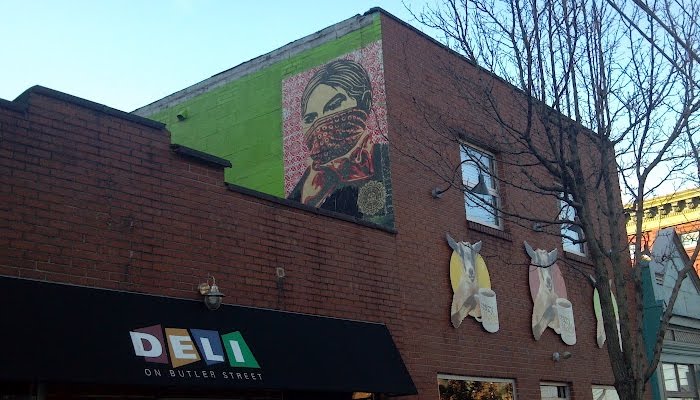Shepard Fairey Mural, Crazy Mocha Coffee, Butler Street Lawrenceville