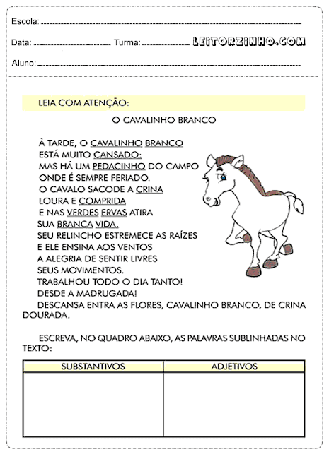 Escreva, no quadro as palavras sublinhadas no texto