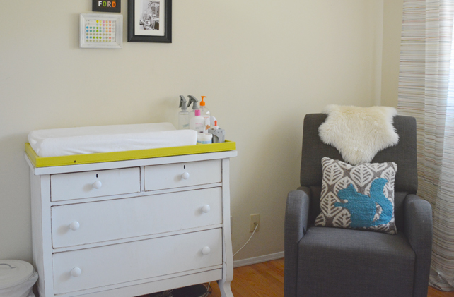 Ford's Baby Boy Nursery Changing Table and Glider - Interior Design by Lesley Myrick, Pasadena Interior Designer