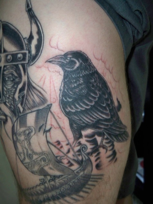 Raven Tattoo and Ship tattoo Design