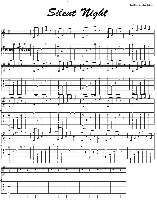 Guitar Tabs Tab Sheet for Silent Night