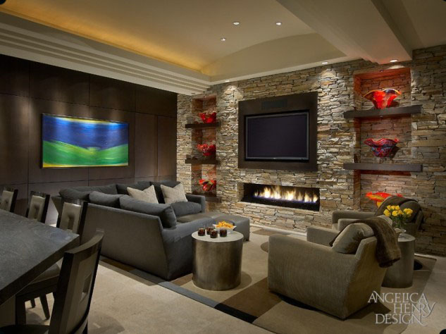 19 современных интерьеров гостиной со стеной из камня фото