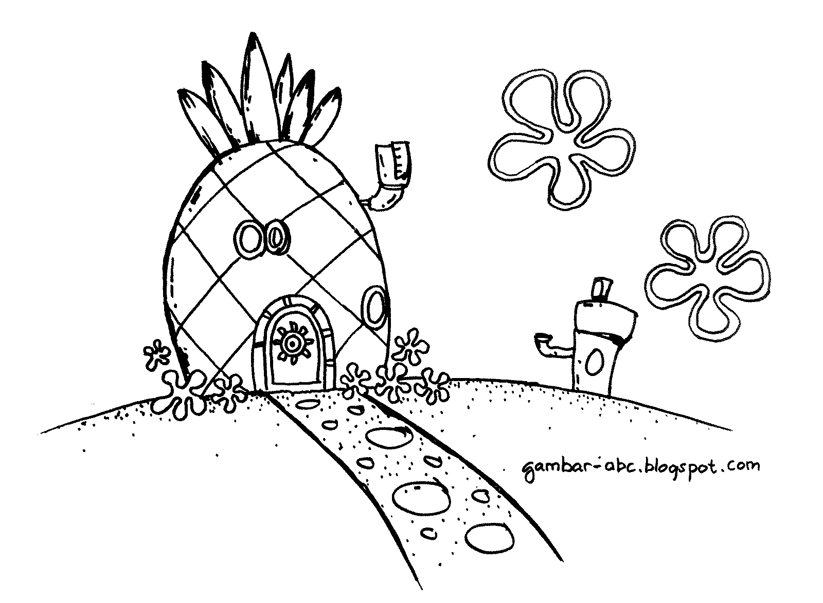 Mewarnai Rumah Spongebob - Contoh Gambar Mewarnai