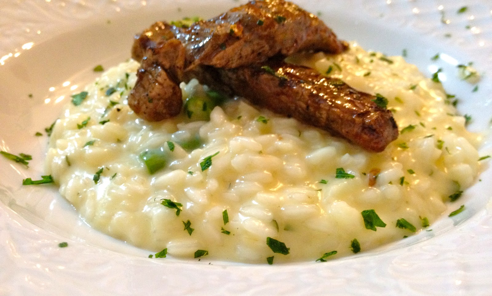 Cores e Sabores da Carol Risoto de queijos e tiras de filet mignon